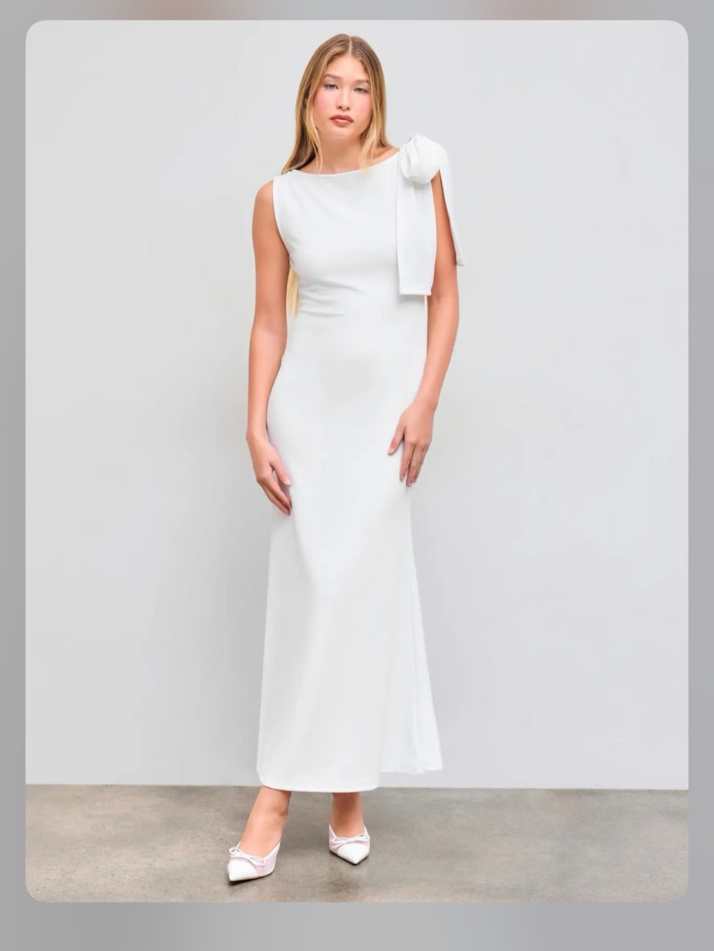 Cider BOAT NECK SOLID BOWKNOT MAXI DRESS S CR12-4